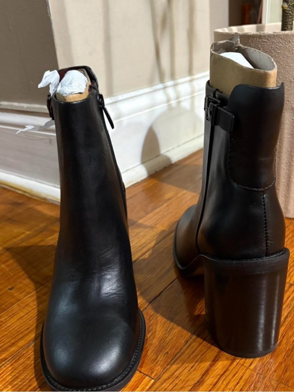 Franco Sarto Black Leather Ankle Booties with Buckle Detail - Women - Picture 3 of 5